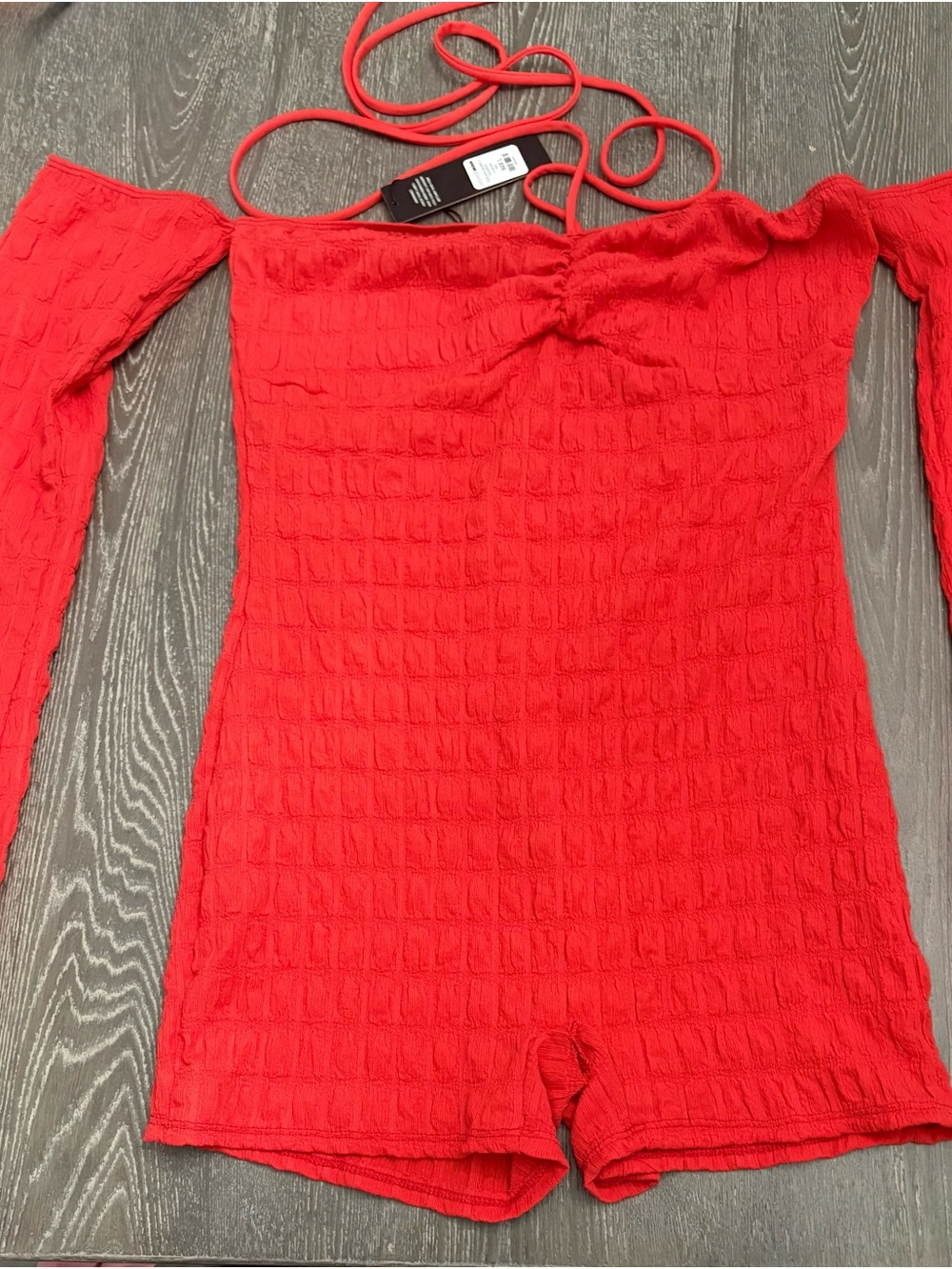 Fashion Nova Red Smocked Off-Shoulder Romper